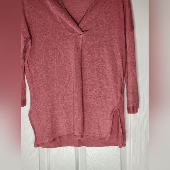Max Studio M Coral Pink 100% LINEN 3/4 Sleeves Knit V-neck Women’s Top Sweater - Picture 4 of 8